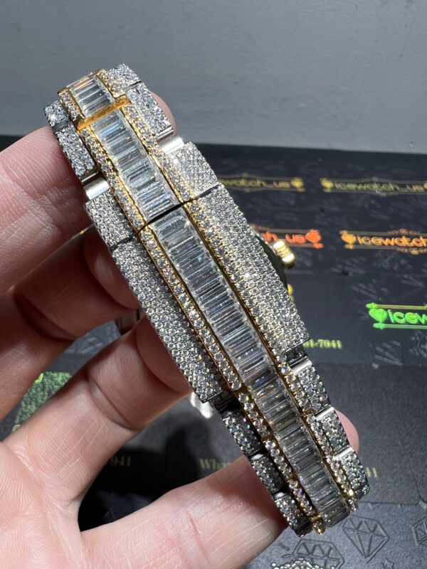 0001 Rolex SkyDweller 42mm 2Tone Yellow Gold & White Big Stone Bezel Baguette Band
