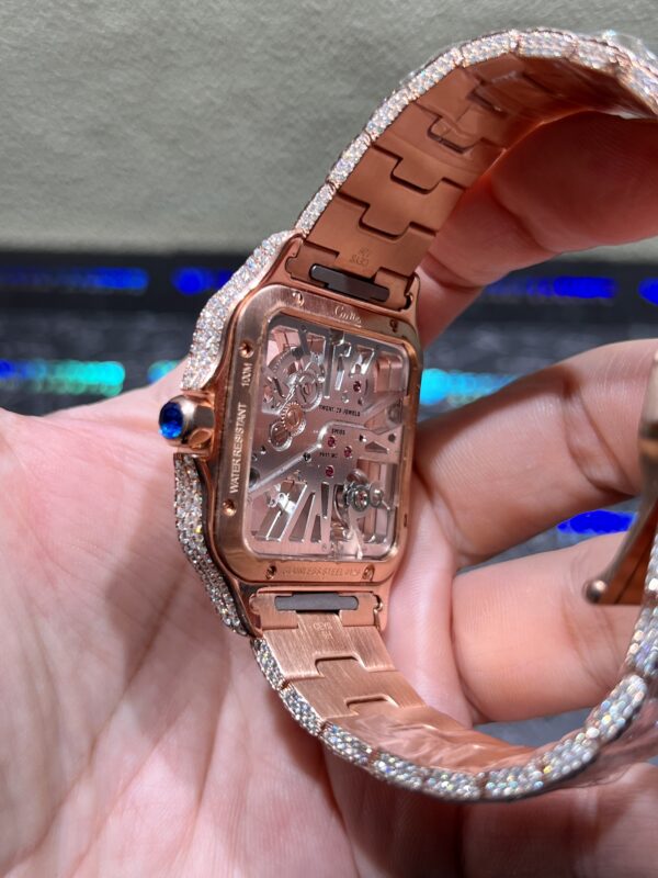 0094 Cartier Skeleton 40mm Rose Gold Big Stone Bezel Small Stone Case 4rows Stone Quick Release Band