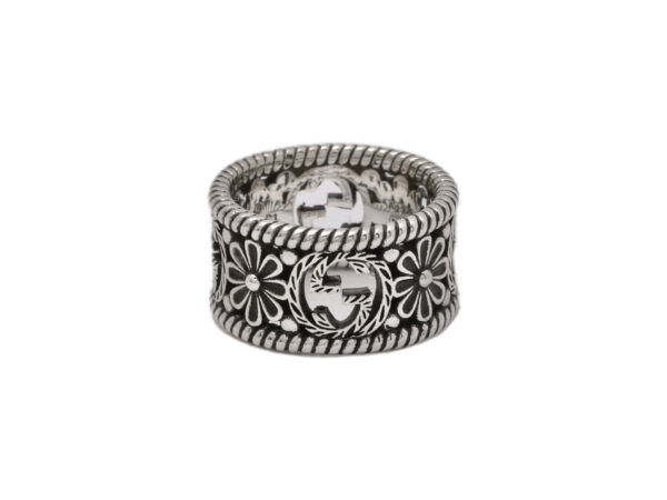 Gucci Double G Floral Wide Band Ring