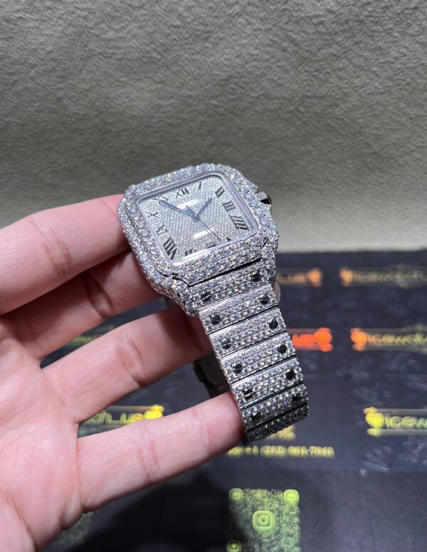 0002 Cartier Santos 40mm White Roman Dial BVF Big Stone Bezel & Case 3 Rows Band