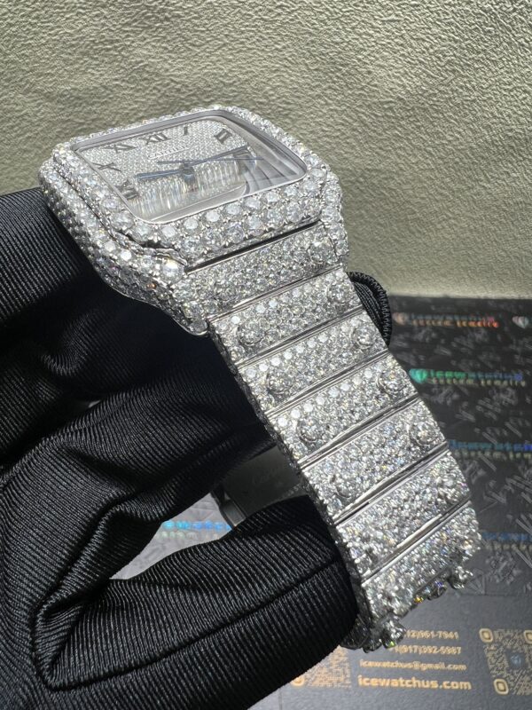 0034 Cartier Santos 40mm White Roman Dial Big Stone Bezel & Case Big Stone Raised Quick Release Band