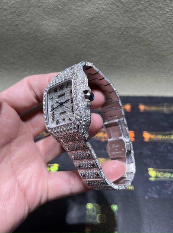 0003 Cartier Santos 40mm White Roman Dial BVF Big Stone Bezel Small Stone Case 4 Rows Band