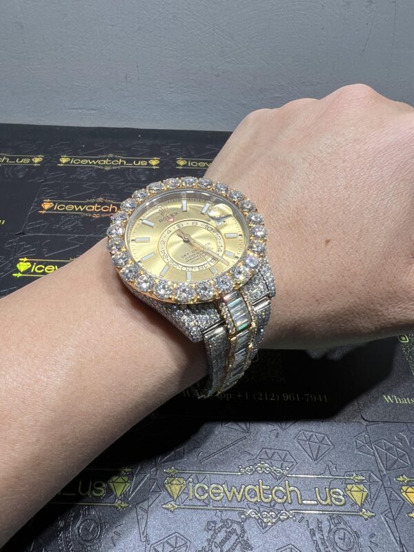 0001 Rolex SkyDweller 42mm 2Tone Yellow Gold & White Big Stone Bezel Baguette Band