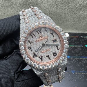 0029 Audemars Piguet Royal Oak 15400 41mm 2tone Rose Gold & White Arabic Dial Big Stone Bezel & Case & Raised Band