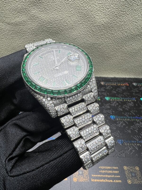0038 Rolex DayDate 40MM Green Gems Bezel and Green Gems Roma Marker Dial President Band