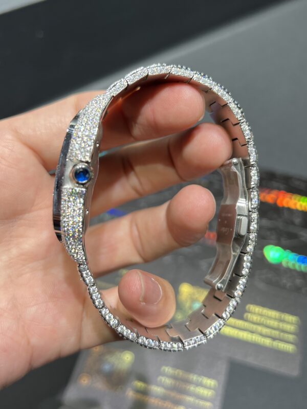 0096 Cartier Santos 40mm White Roman Blue Dial BVF Small Stone Bezel Small Stone Case 4 Rows Quick Release Band