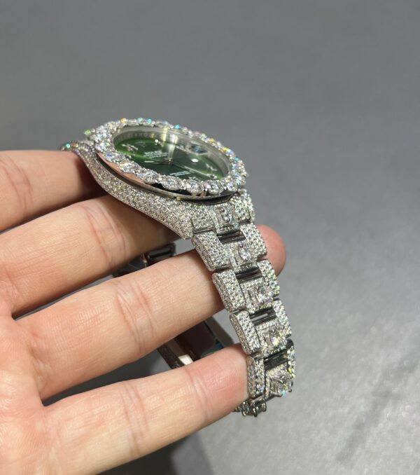 0073 Rolex Datejust 41mm White Customised Green Arabic dial 1 Row Super Big Stone Bezel Oyster Band with Large Stones Protrude