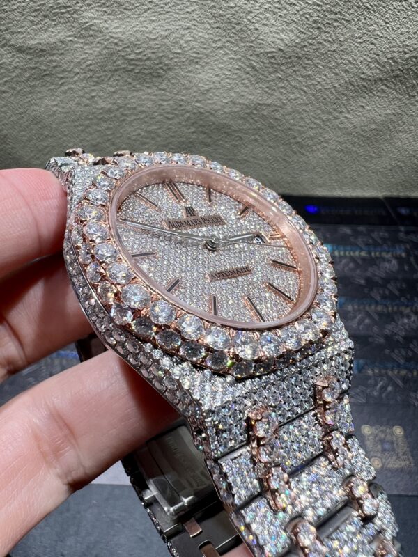 0079 Audemars Piguet Royal Oak 15400 41mm 2tone Rose Gold & White Big Stone Bezel & Case Big Stone Raised Band