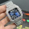 0096 Cartier Santos 40mm White Roman Blue Dial BVF Small Stone Bezel Small Stone Case 4 Rows Quick Release Band
