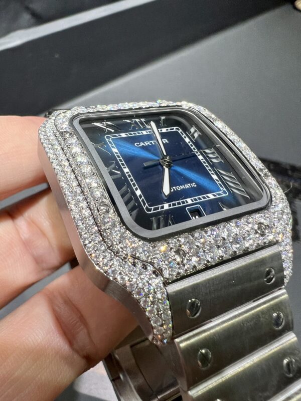 0097 Cartier Santos 40mm White Roman Blue Plain Dial BVF Quick Release Band