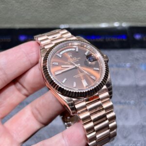 0082 Plain Rolex DayDate 40MM RG Brown Dial Diamond Marker President Band (Tungsten Heavy Version 170g)