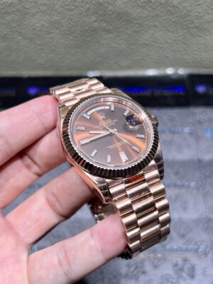 0082 Plain Rolex DayDate 40MM RG Brown Dial Diamond Marker President Band (Tungsten Heavy Version 170g)