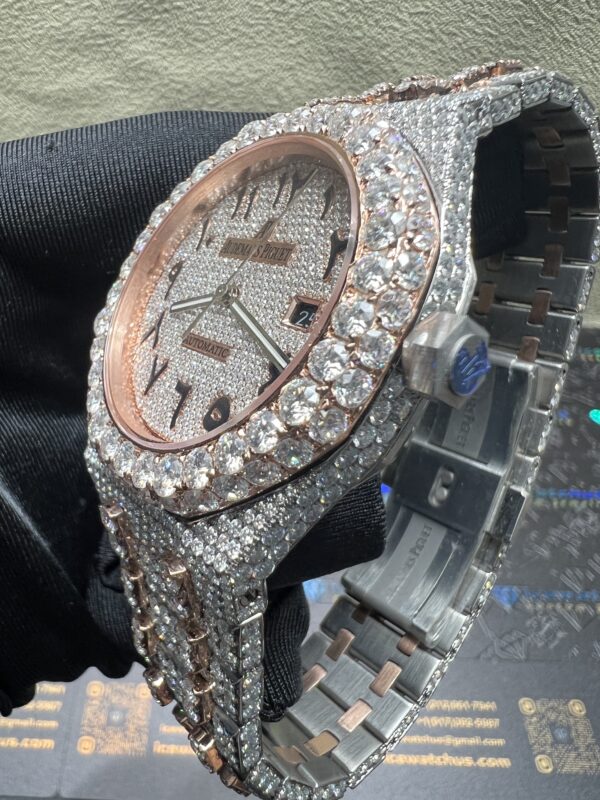 0029 Audemars Piguet Royal Oak 15400 41mm 2tone Rose Gold & White Arabic Dial Big Stone Bezel & Case & Raised Band