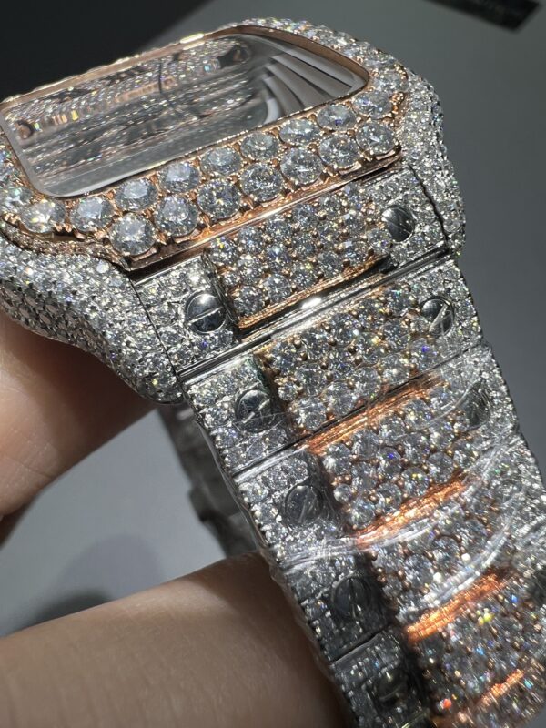 0072 Cartier Santos 40mm 2tone Rose Gold & White Roman Dial Big Stone Bezel Small Stone Case Big Stone Raised Quick Release Band