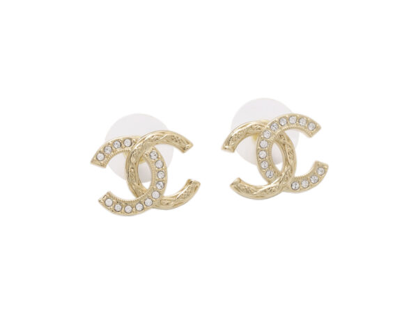 Chanel Half-Diamond Double C Stud Earrings