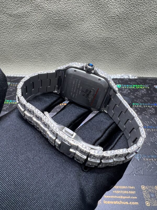 0046 Cartier Santos 40mm White Big Stone Bezel & Case Big Stone Baguette Quick Release Band