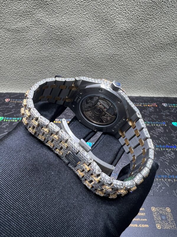 0027Audemars Piguet Royal Oak 15400 41mm 2tone Yellow Gold & White Arabic Dial Big Stone Bezel & Case & Raised Band