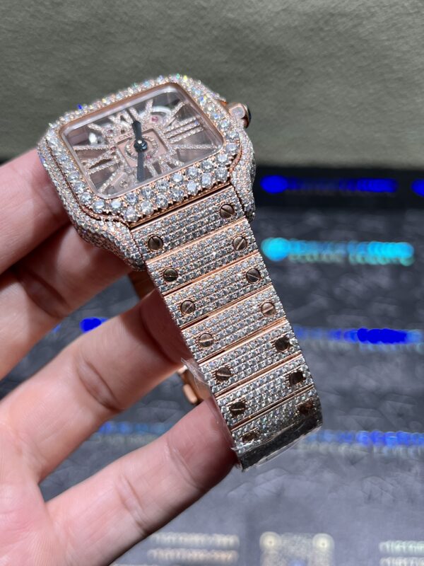 0094 Cartier Skeleton 40mm Rose Gold Big Stone Bezel Small Stone Case 4rows Stone Quick Release Band