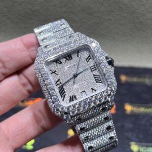 0003 Cartier Santos 40mm White Roman Dial BVF Big Stone Bezel Small Stone Case 4 Rows Band