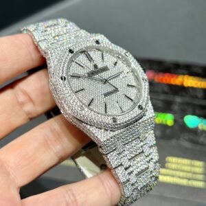 0080 Audemars Piguet Royal Oak 15400 41mm Small Stones Setting bezel & band, 2 rows stones case, white date