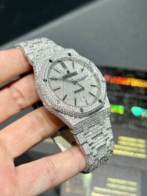 0080 Audemars Piguet Royal Oak 15400 41mm Small Stones Setting bezel & band, 2 rows stones case, white date