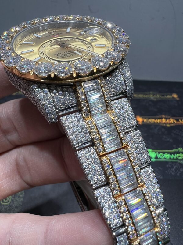 0001 Rolex SkyDweller 42mm 2Tone Yellow Gold & White Big Stone Bezel Baguette Band