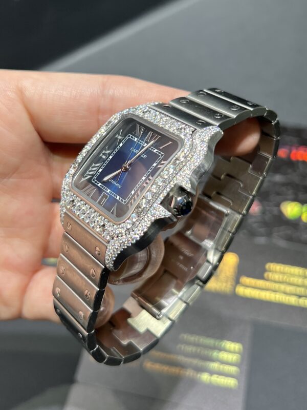 0097 Cartier Santos 40mm White Roman Blue Plain Dial BVF Quick Release Band