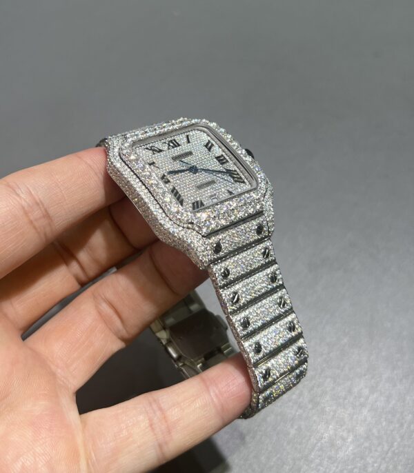 0071 Cartier Santos 40mm White Roman Dial BVF Big Stone Bezel Small Stone Case 4 Rows Quick Release Band