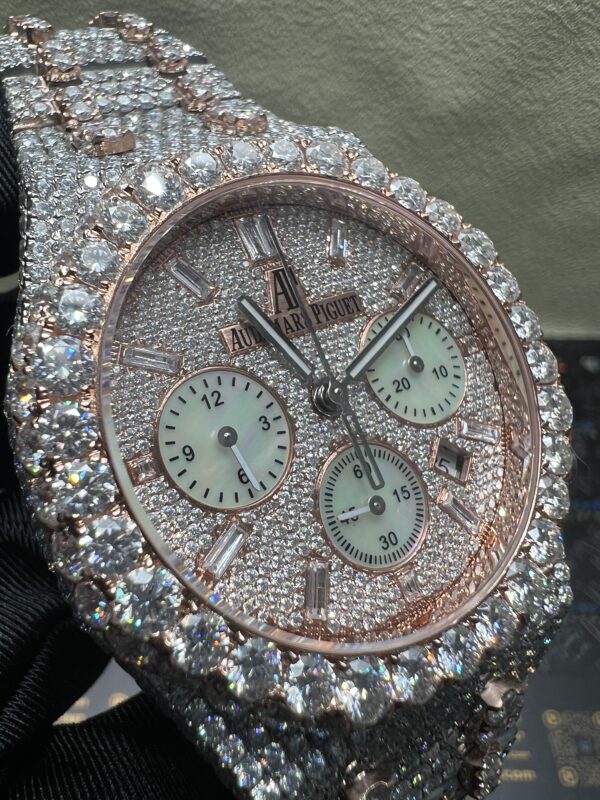0026 Audemars Piguet Royal Oak Chrono 26331 41mm 2tone Rose Gold & White Baguette Dial Big Stone Bezel & Case Big Stone Raised Band