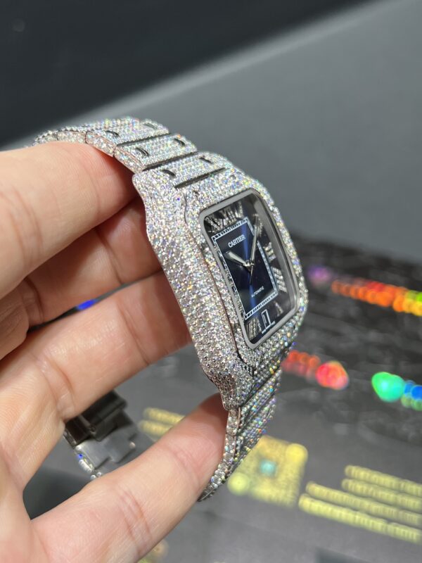 0096 Cartier Santos 40mm White Roman Blue Dial BVF Small Stone Bezel Small Stone Case 4 Rows Quick Release Band