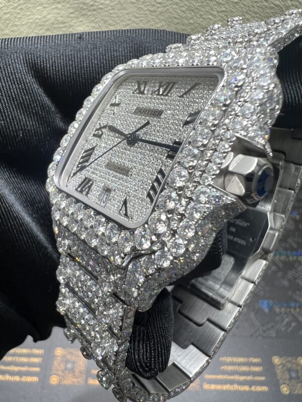 0034 Cartier Santos 40mm White Roman Dial Big Stone Bezel & Case Big Stone Raised Quick Release Band