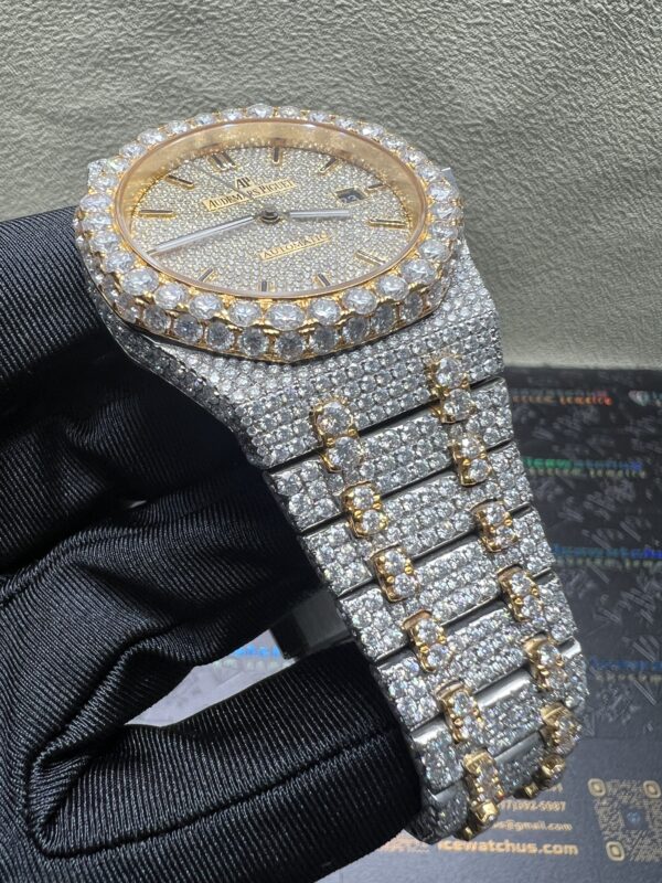 0028 Audemars Piguet Royal Oak 15400 41mm 2tone Yellow Gold & White Big Stone Bezel & Case & Raised Band