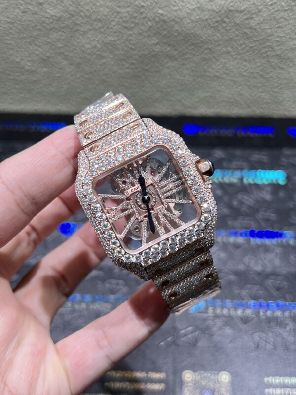 0094 Cartier Skeleton 40mm Rose Gold Big Stone Bezel Small Stone Case 4rows Stone Quick Release Band