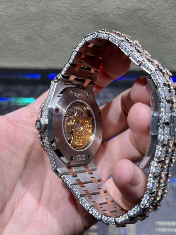 0079 Audemars Piguet Royal Oak 15400 41mm 2tone Rose Gold & White Big Stone Bezel & Case Big Stone Raised Band