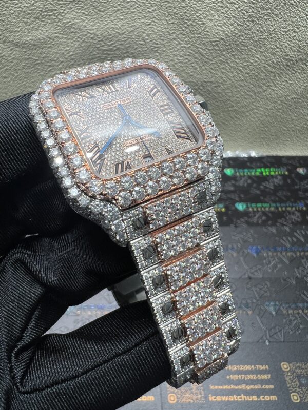 0054 Cartier Santos 40mm 2tone Rose Gold & White Roman Dial Big Stone Bezel & Case Big Stone Raised Quick Release Band