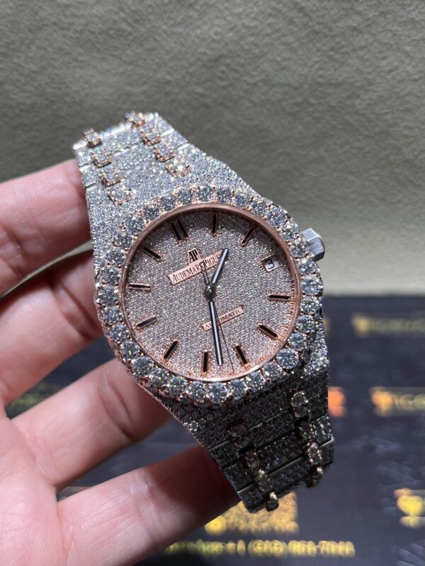 0005 Audemars Piguet Royal Oak 15500 41mm 2tone Rose Gold & White Big Stone Bezel & Case Big Stone Raised Band
