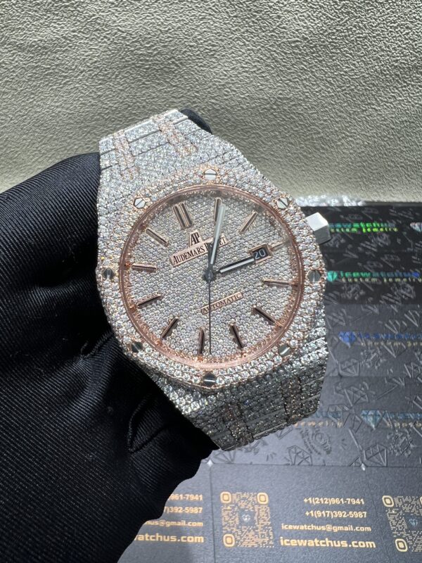 0052 Audemars Piguet Royal Oak 15400 41mm 2tone Rose Gold & White Small Stone Bezel Small Stone Band