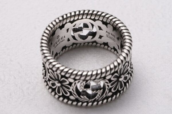 Gucci Double G Floral Wide Band Ring