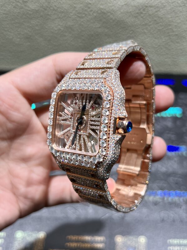0094 Cartier Skeleton 40mm Rose Gold Big Stone Bezel Small Stone Case 4rows Stone Quick Release Band