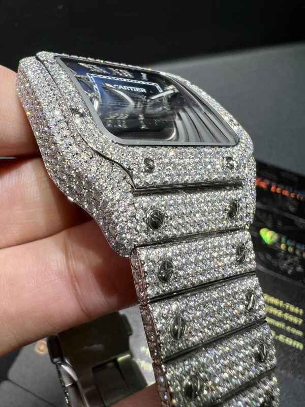 0096 Cartier Santos 40mm White Roman Blue Dial BVF Small Stone Bezel Small Stone Case 4 Rows Quick Release Band