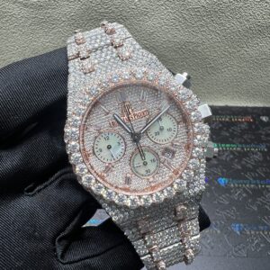 0026 Audemars Piguet Royal Oak Chrono 26331 41mm 2tone Rose Gold & White Baguette Dial Big Stone Bezel & Case Big Stone Raised Band