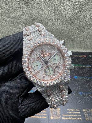 0026 Audemars Piguet Royal Oak Chrono 26331 41mm 2tone Rose Gold & White Baguette Dial Big Stone Bezel & Case Big Stone Raised Band