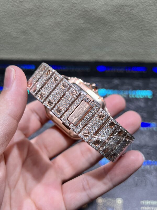 0094 Cartier Skeleton 40mm Rose Gold Big Stone Bezel Small Stone Case 4rows Stone Quick Release Band