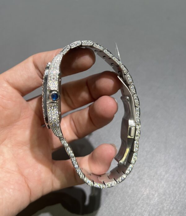 0071 Cartier Santos 40mm White Roman Dial BVF Big Stone Bezel Small Stone Case 4 Rows Quick Release Band