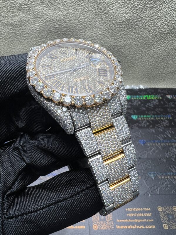 0053 Rolex Datejust 41mm 2tone Yellow Gold & White Roman Dial 1 Row Big Stone Bezel Oyster Band