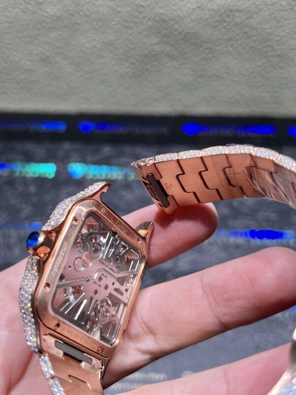 0094 Cartier Skeleton 40mm Rose Gold Big Stone Bezel Small Stone Case 4rows Stone Quick Release Band