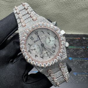 0022 Audemars Piguet Royal Oak Chrono 26331 41mm 2tone Rose Gold & White Arabic Dial Big Stone Raised Band