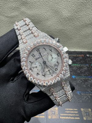 0022 Audemars Piguet Royal Oak Chrono 26331 41mm 2tone Rose Gold & White Arabic Dial Big Stone Raised Band