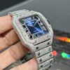 0096 Cartier Santos 40mm White Roman Blue Dial BVF Small Stone Bezel Small Stone Case 4 Rows Quick Release Band