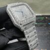 0045 Cartier Santos 40mm White Baguette Dial Big Stone Bezel & Case 3 Rows Quick Release Band